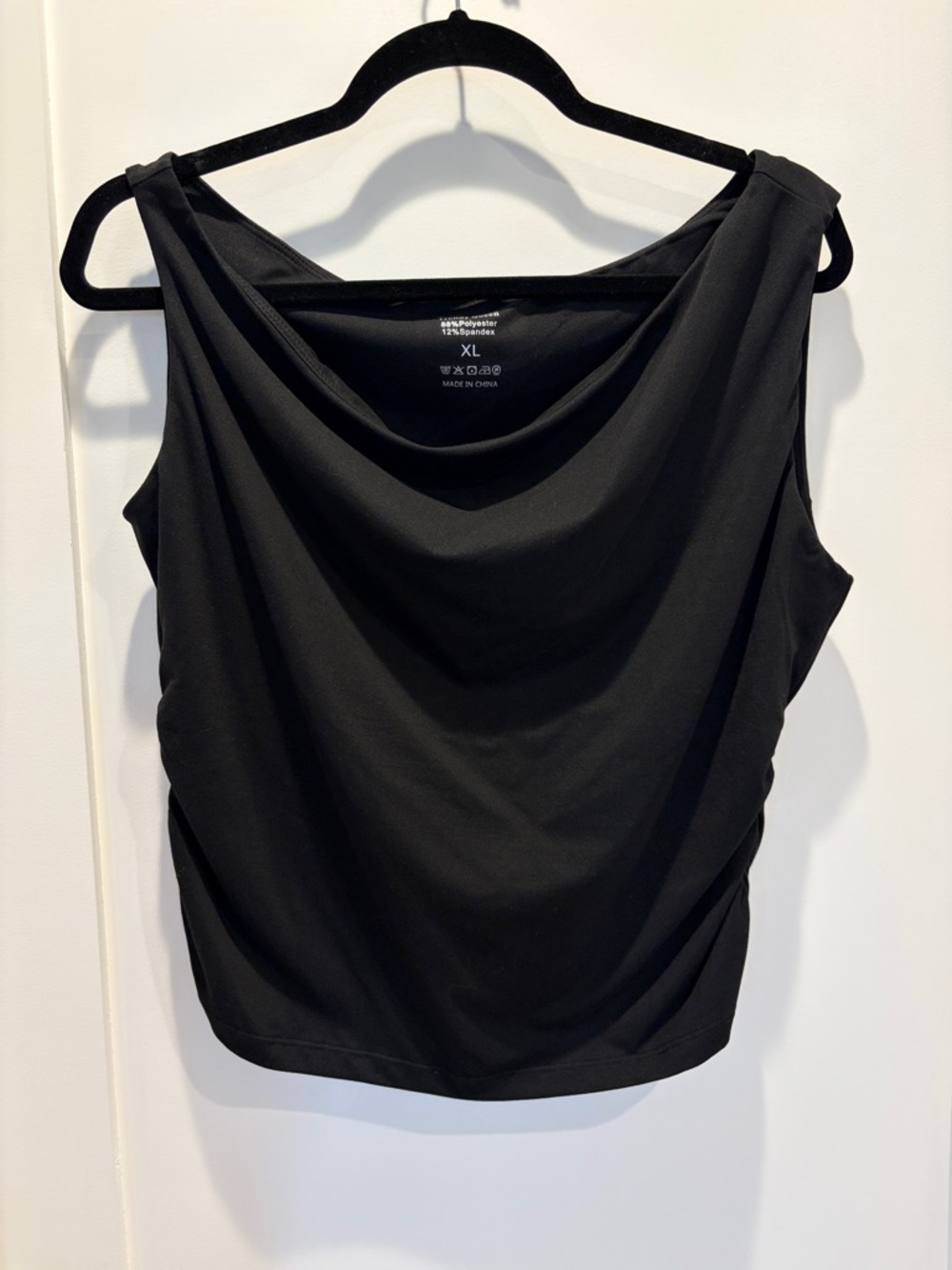 Sleeveless Black Draped One Shoulder Tank Top